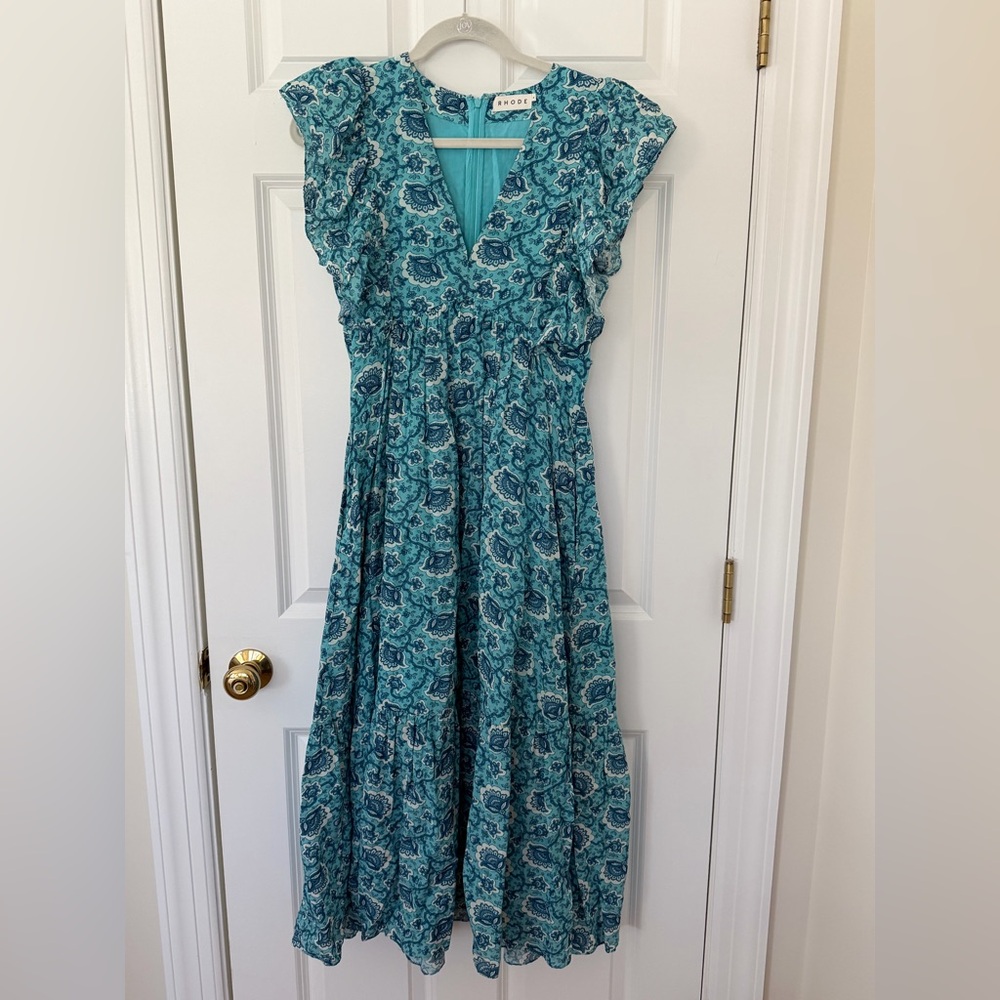 Rhode Blue Paisley Ruffle Midi Dress EUC / Tasha Midi Dress - Picture 2 of 4